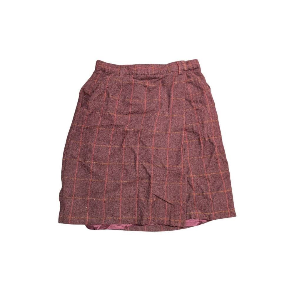 LL Bean Vintage Wool Blend Wrap Skirt  Reg Red Plaid Modest Women's 12